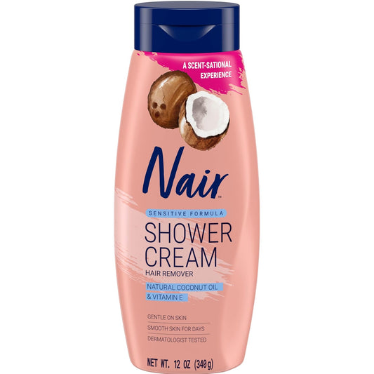 Nair_Sensitive_Formula_Shower_Cream,_Quick_and_Easy_Hair_Removal_Cream_with_Coconut_Oil_and_Vitamin_E_for_Body,_12_oz  