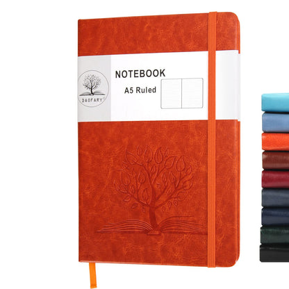 Daofary A5 Journal Notebook, Leather Ruled Notebooks 160 Pages Diary 100gsm Thick Paper Writing Hardcover Notebook with Pocket for Work Men Woman 8.4 x 5.7 in