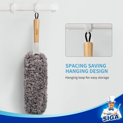 MR.SIGA_Lint_Free_Microfiber_Duster,_Washable_and_Reusable_Duster_with_Bamboo_Handle_and_Replaceable_Head,_Duster_for_Household_Cleaning