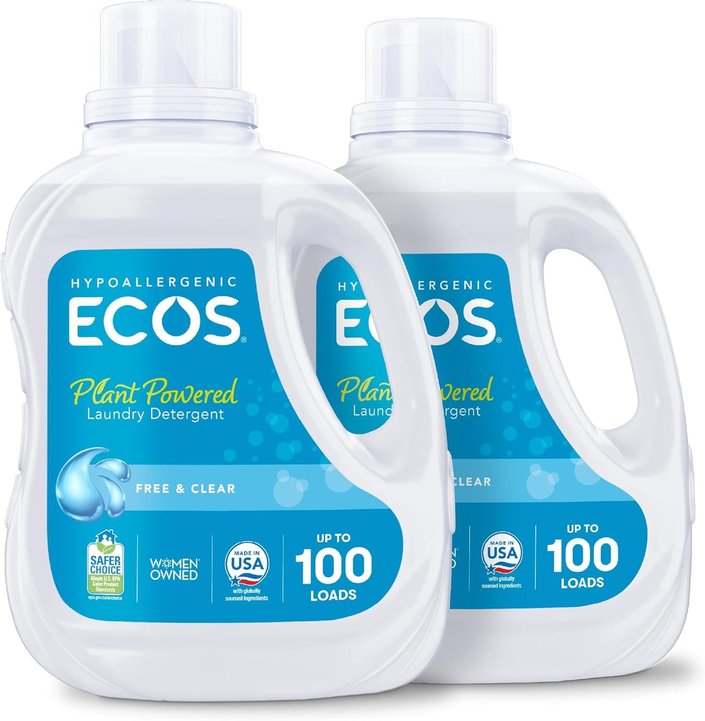 ECOS_Laundry_Detergent_Liquid,_200_Loads_-_Dermatologist_Tested_Laundry_Soap_-_Hypoallergenic,_EPA_Safer_Choice_Certified,_Plant-Powered,_Free_&_Clear,_100_Fl_Oz_(Pack_of_2)