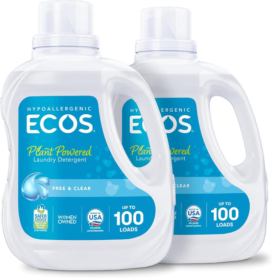 ECOS_Laundry_Detergent_Liquid,_200_Loads_-_Dermatologist_Tested_Laundry_Soap_-_Hypoallergenic,_EPA_Safer_Choice_Certified,_Plant-Powered,_Free_&_Clear,_100_Fl_Oz_(Pack_of_2)