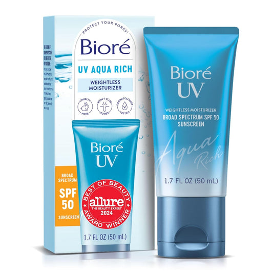 Biore_UV_Aqua_Rich_Daily_Hydrating_Facial_Moisturizer_with_SPF_50_|_Oil_Free_Sunscreen_&_Primer_for_Makeup_with_Hyaluronic_Acid,_No_White_Cast,_Non-Comedogenic,_For_Sensitive_Skin,_PA++++,_1.7_Oz