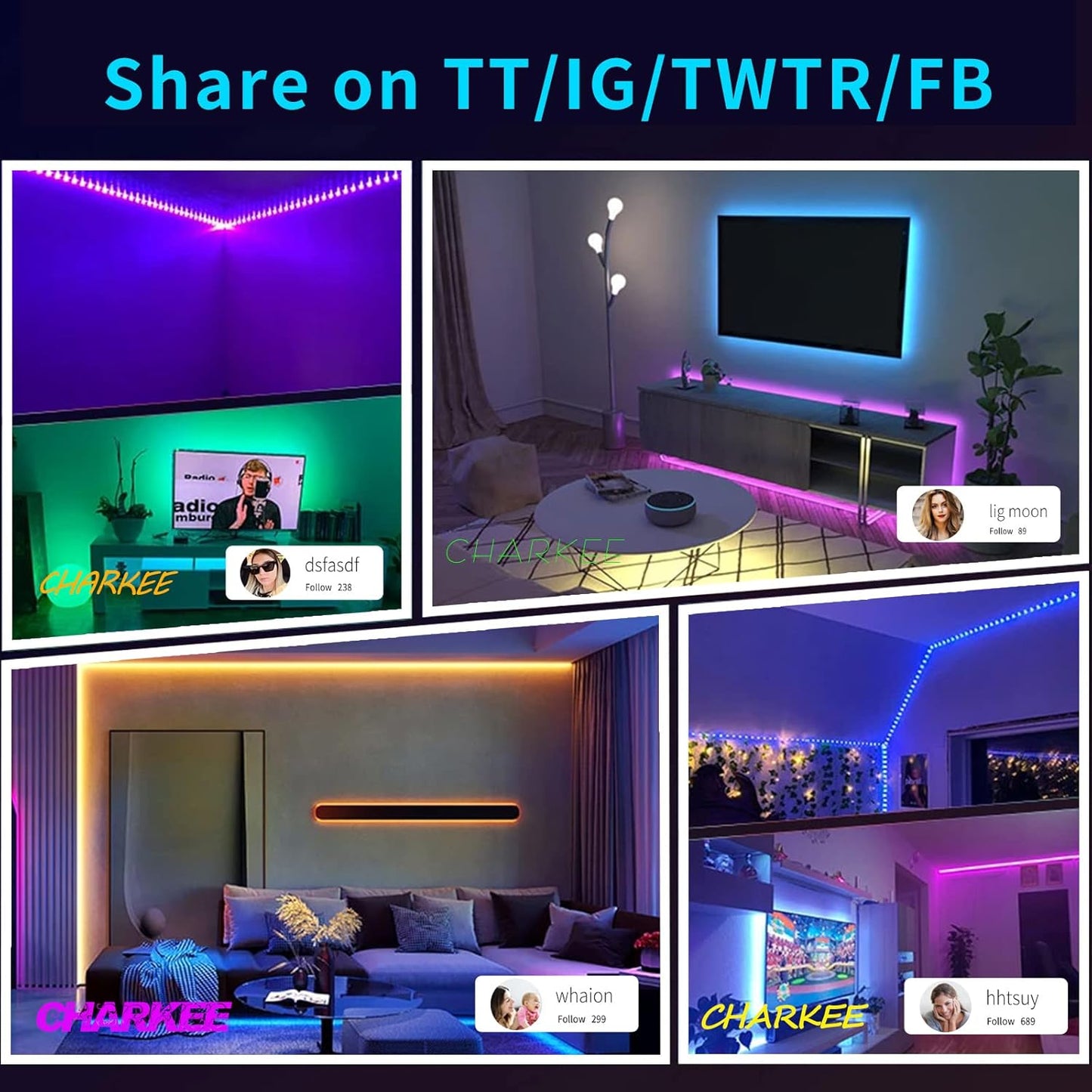 CHARKEE_LED_Lights_25ft/50ft/100ft_USB-Powered,_Music_Sync_RGB_LED_Strip_Lights_for_Bedroom/TV_Backlight/Gaming_Lighting,_Color_Changing_Bluetooth_Led_Lights_IR_Remote&App_Control