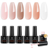 modelones Builder Nail Gel Polish Set, Base Colors Hard Strengthener Rubber Gel Polish 8-in-One Extension LED Nail Lamp Cured 6 Colors