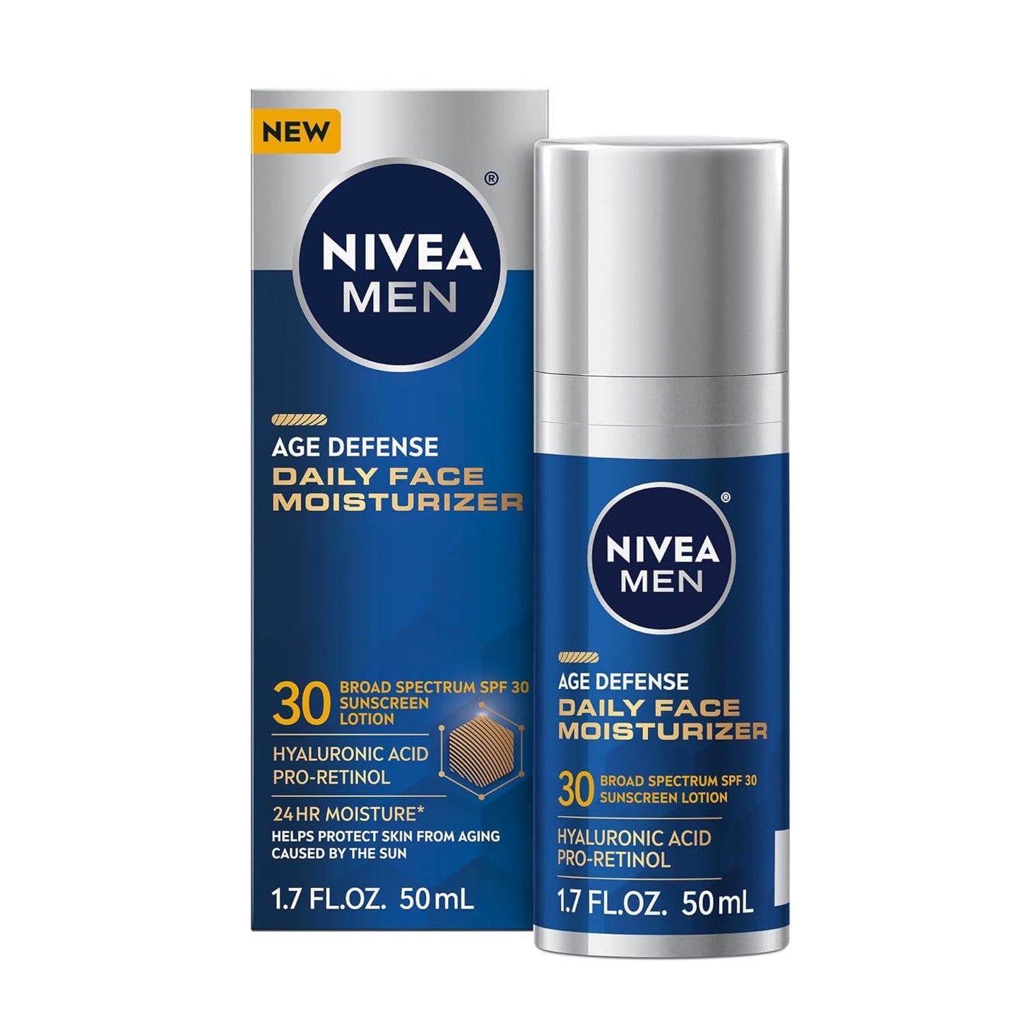 NIVEA_MEN_Age_Defense_Daily_Face_Moisturizer_with_Broad_Spectrum_SPF_30_Sunscreen,_Pro-Retinol_and_Hyaluronic_Acid,_Beard-Friendly_Face_Lotion_Helps_Defend_Against_UVA/UVB_Rays,_1.7_Fl_Oz_Bottle