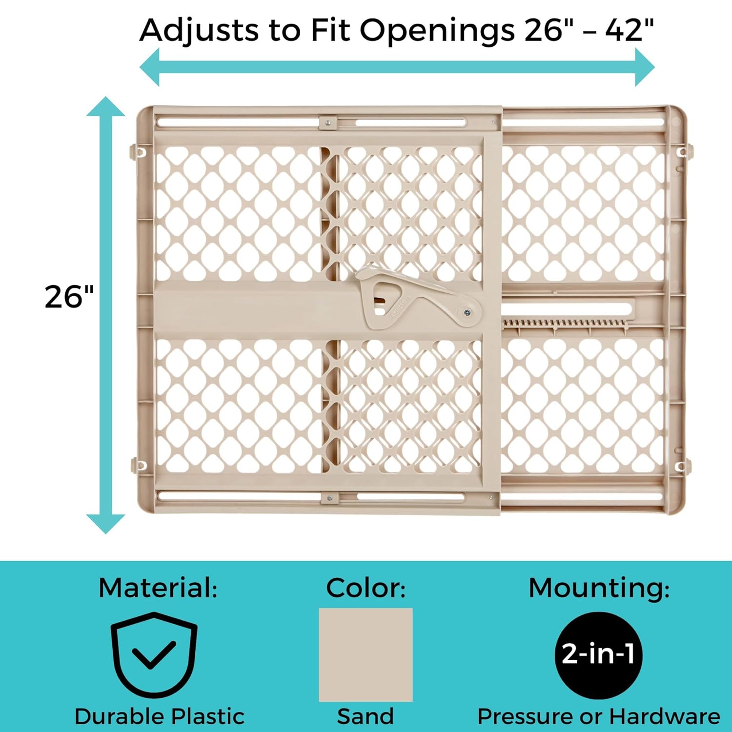 Toddleroo_by_North_States_-_Supergate_Ergo_Baby_Gate:_Plastic_Baby_Gate_for_Stairs_&_Doorways_-_Adjustable_Indoor_Safety_Gate_-_Made_in_USA_-_26_to_42_Inches_Wide_-_26_Inches_Tall_-_Sand