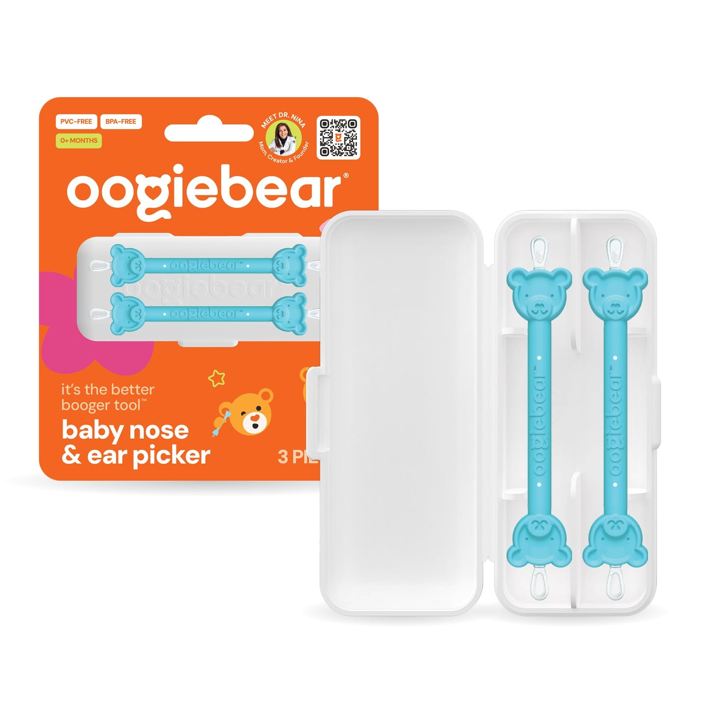 oogiebear: Baby Nose Cleaner &amp;amp; Ear Wax Removal Tool - Safe Booger &amp;amp; Earwax Removal for Newborns, Infants, Toddlers - Dual-Ended - Essential Baby Stuff, Diaper Bag Must-Have, 2 Pack Blue with CASE