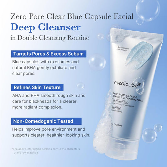 medicube_Facial_Cleanser_Zero_Pore_Capsule_Cleansing_Foam_|_Daily_Gentle_Cleanser_for_Skin_Texture,_Blackhead_&_Pore_Care_|_AHA,_BHA_&_PHA_for_Deep_Cleansing_|_Korean_Skincare,_4.23_oz