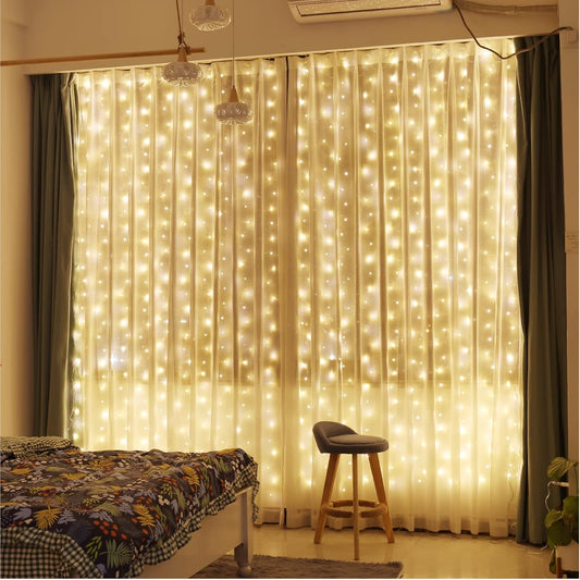 ZSJWL_300_LED_Curtain_Fairy_Lights_with_Remote,_8_Modes_9.8_×_9.8_Ft_Curtain_String_Light_USB_Plug_in,_Twinkle_Silver_Wire_Lights_for_Bedroom_Window_Chrismas_Wedding_Party,_Warm_White