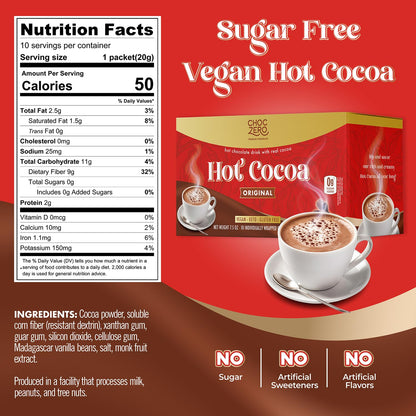 ChocZero_Hot_Cocoa_Mix,_Dark_Chocolate,_Sugar_Free,_Vegan,_All_Natural,_10_Hot_Cocoa_Packets,_7.5_Ounces_(Pack_of_1)