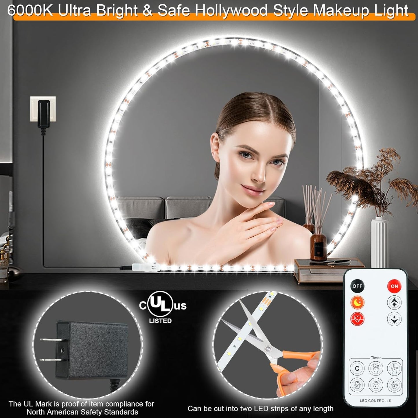 LED_Vanity_Mirror_Lights_for_Makeup_Dressing_Table_Vanity_Set_13ft_Flexible_LED_Light_Strip_Kit_6000K_Daylight_White_with_Dimmer_and_Power_Supply,_DIY_Mirror,_Mirror_not_Included