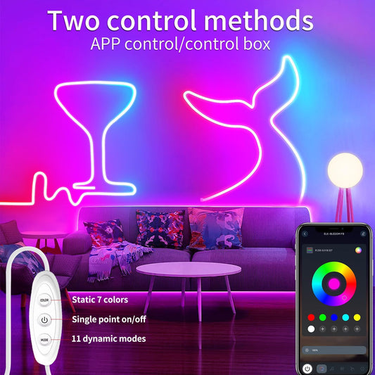 LED_Neon_Lights,_6.6ft/16.4FT_USB_Powered_LED_Strip_Lights，5V_Music_Sync_Color_Changing_Rope_Light_with_APP_Control，IP65_Waterproof_RGB_Rope_Lights_for_Bedroom，Cabinet,Kitchen,_DIY_Lighting