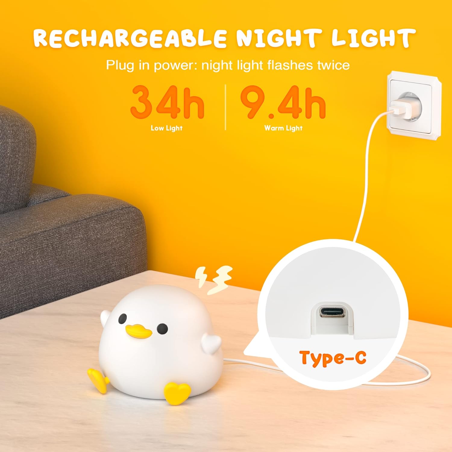UNEEDE_LED_Cute_Bean_Duck_Night_Light,_DoDo_Duck_Silicone_Nursery_Night_Light_Squishy_Dimmable_Rechargeable_Table_Bedside_Lamp_with_Touch_Sensor_for_Bedrooms,_Living_Room_Unique_Dorm_Decor_Gift_Toy