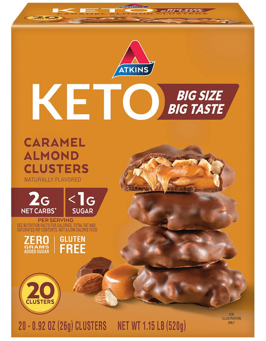 Atkins_Caramel_Almond_Clusters,_Gluten_Free,_High_in_Fiber,_1g_Sugar,_2g_Net_Carb,_Keto_Friendly,_20_Count