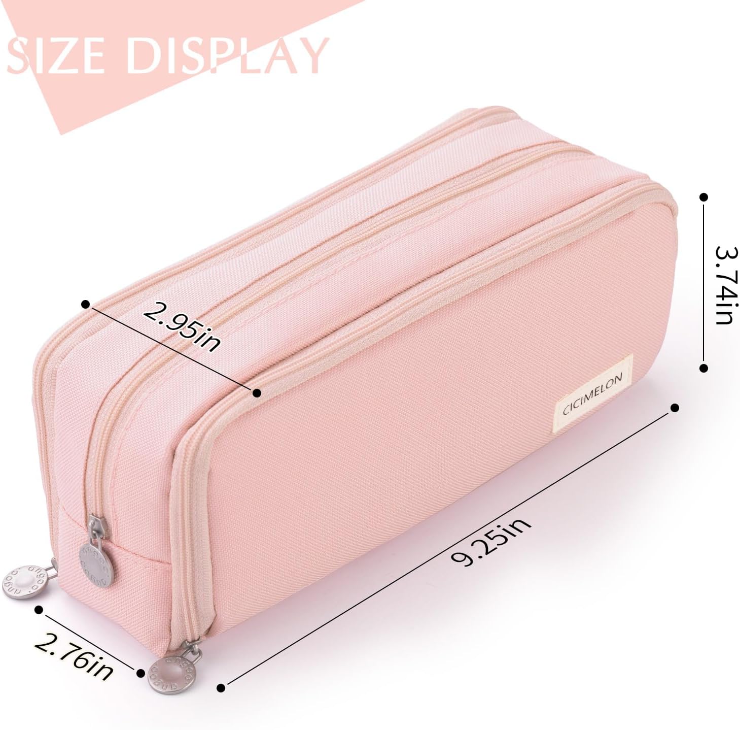 CICIMELON_Large_Capacity_Pencil_Case_3_Compartment_Pouch_Pen_Bag_for_School_Teen_Girl_Boy_Men_Women_(Pink)
