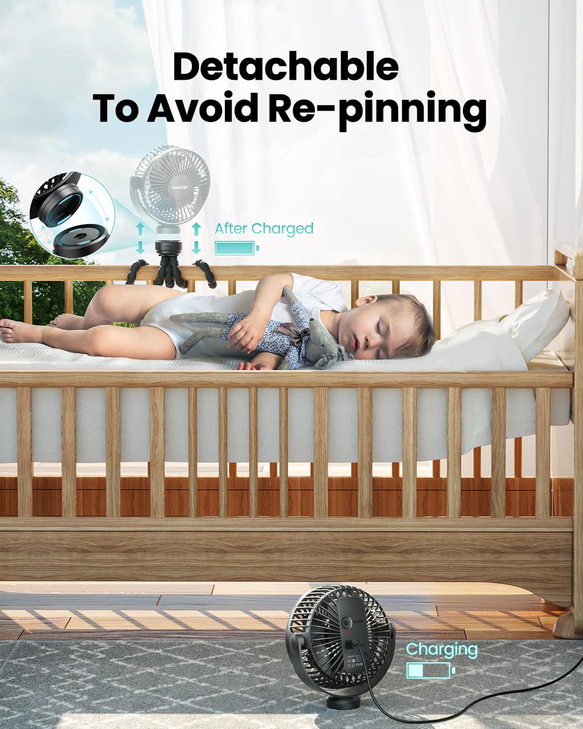 Gaiatop_Mini_Portable_Stroller_Fan,_Battery_Operated_Small_Clip_on,_Detachable_3_Speed_Rechargeable,_360°_Rotate_Flexible_Tripod_Better_Cooling_for_Car_Seat_Crib_Treadmill_Travel_Black