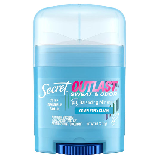 Secret_Outlast_Antiperspirant_Deodorant_for_Women,_72hr_Sweat_&_Odor_Protection,_PH_Balancing_Minerals,_Invisible_Solid,_Completely_Clean_Scent,_Travel_Size,_0.5_oz