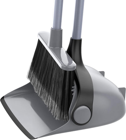 MR.SIGA_Broom_and_Dustpan_Set_with_Adjustable_Long_Handle,_Upright_Combo_for_Floor,_Cleaning_Lobby,_Gray