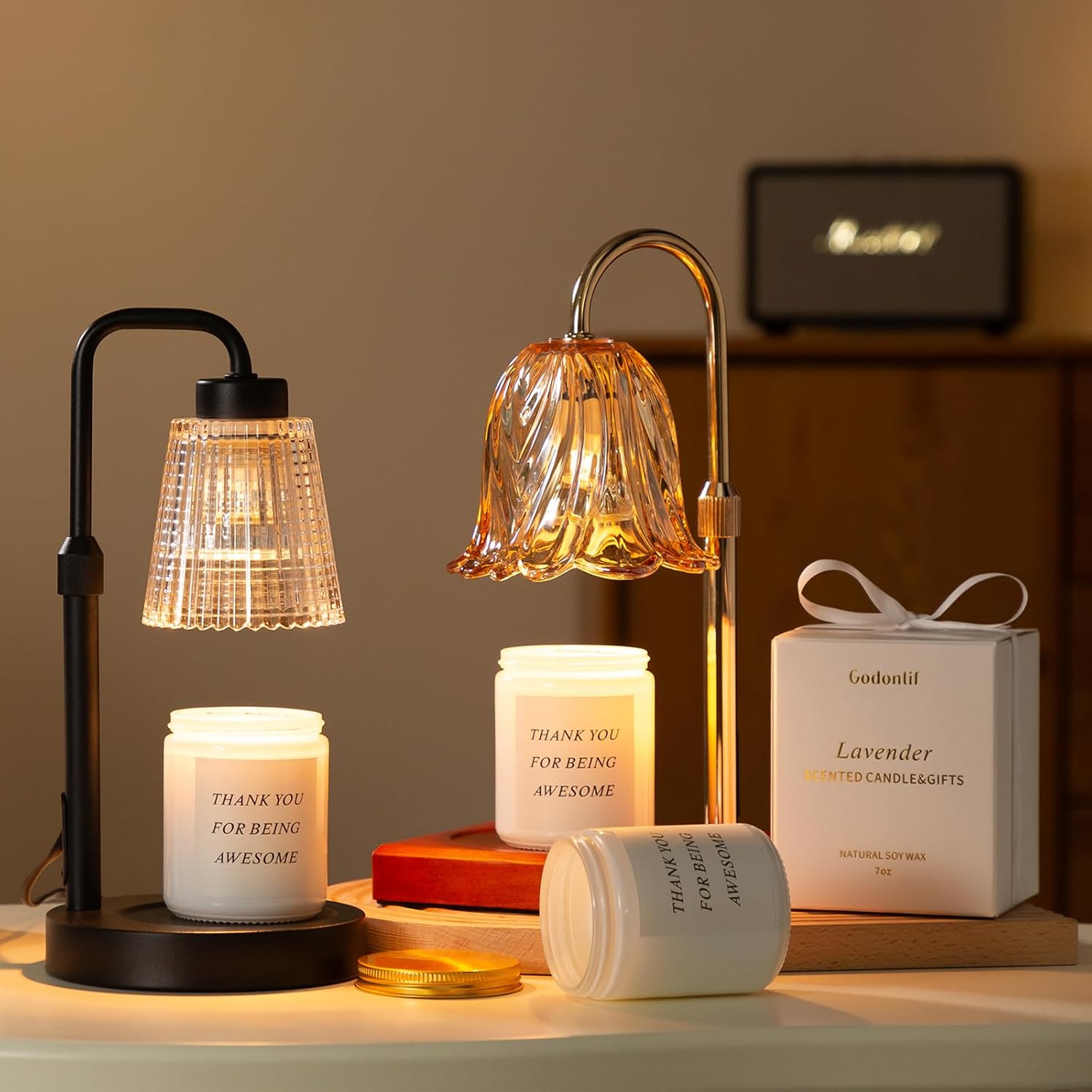 GODONLIF_Candle_Warmer_Lamp_with_Timer,_Birthday_Gifts_for_Women_Home_Decor_|_24h_Cycle_Timer_Dimmable_Wax_Melt_Warmer_with_2_Bulbs,_Fall_Decor_for_Home_Living_Room_Halloween_Decorations_Gifts_for_Mom