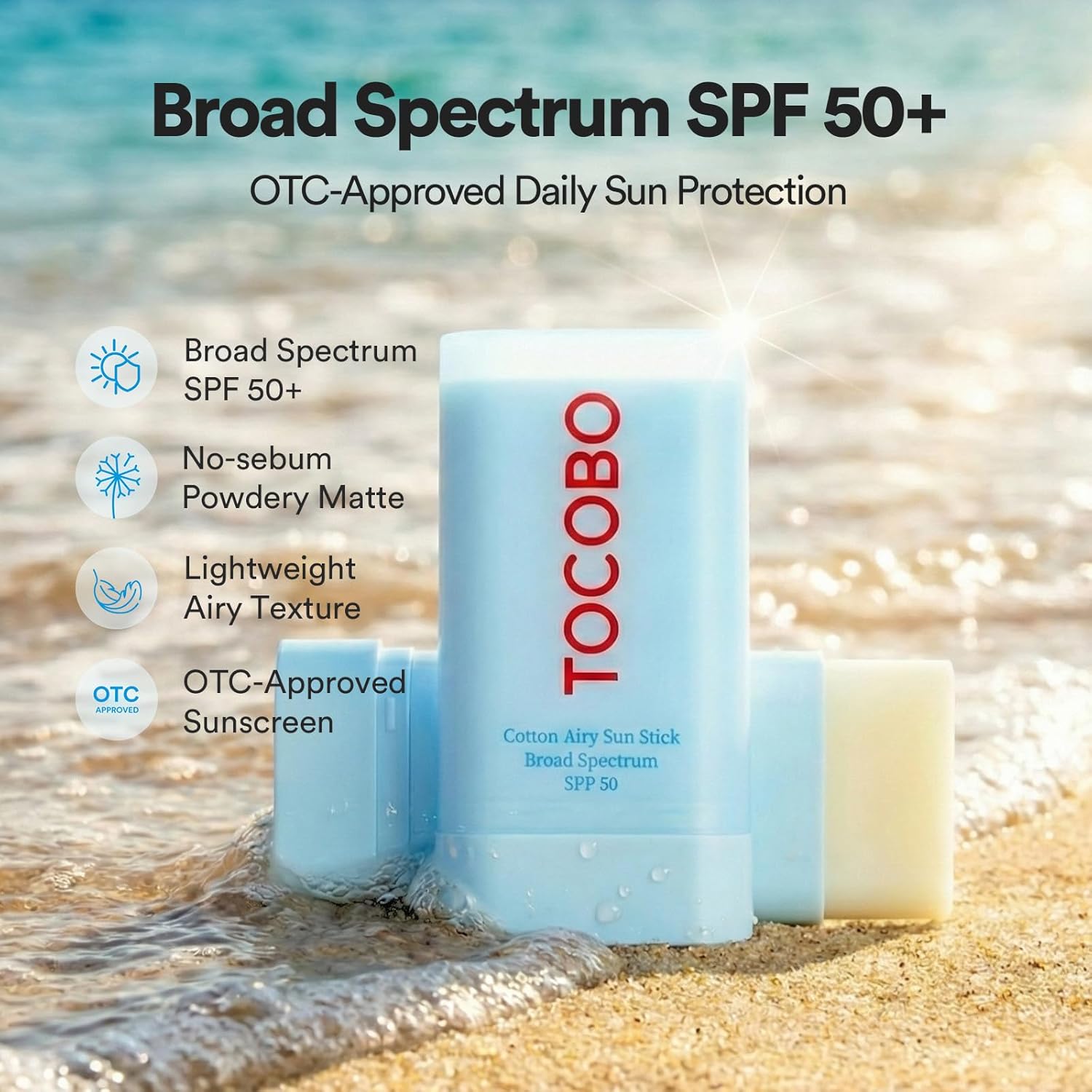 TOCOBO_Cotton_Airy_Sun_Stick_SPF_50_Broad_Spectrum_Korean_Matte_Sunscreen_Stick_for_Face_-_Travel_Size_Sebum_Control_Sunblock_-Vegan,_Lightweight,_0.67_oz_(1single_pack)