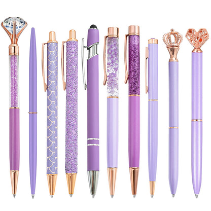 HLPHA 10 Pcs Glitter Ballpoint Pens,Comfortable Writing Pens,Metal Retractable Pretty Journaling cute Pens bulk, Black Ink Medium Point (1.0mm)