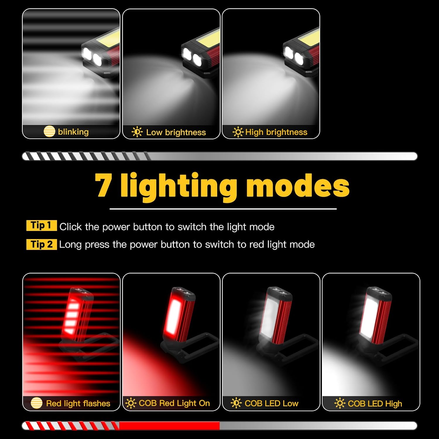 YiaMia_Rechargeable_LED_Magnetic_Work_Light_2_Pack,_Portable_Tool_Gifts_for_Men,_7_Flashlight_Modes_with_Kickstand_and_Carabiner,_USB_Charging_for_Camping,_Hunting,_and_Car_Repairs_(2,_Red)
