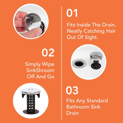 SinkShroom_Chrome_Edition_Revolutionary_Bathroom_Sink_Drain_Protector_Hair_Catcher,_Strainer,_Snare,_Black