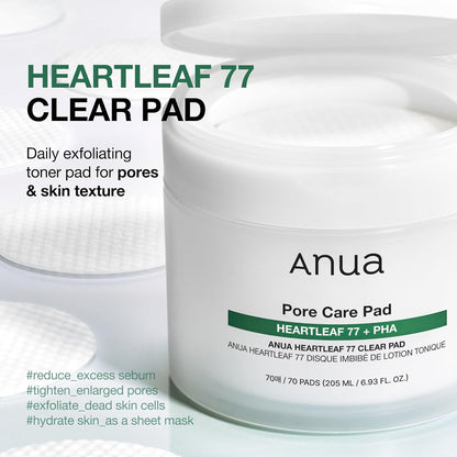 Anua_Heartleaf_77_Toner_Pads,_Daily_Exfoliating_Toner_Pad_for_Skin_Texture_Care_with_Centella_&_PHA,_Dual-Textured_Pore_Pads_for_Sensitive_Skin,_Smooth_Skin,_Non-Comedogenic,_Korean_Skin_Care,_70_Pads