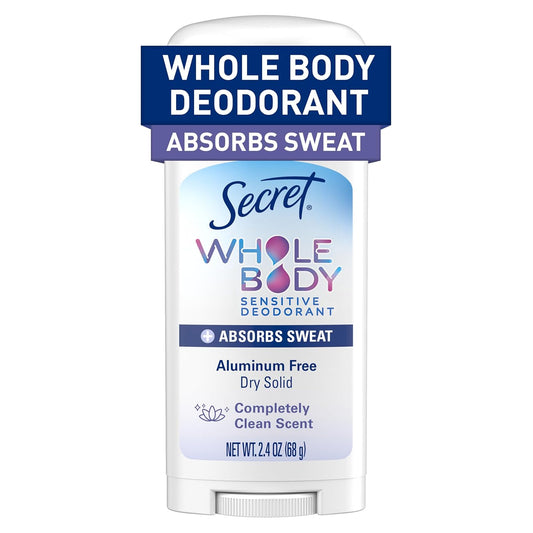 Secret_Whole_Body_Deodorant_Dry_Feel_Stick_+_Absorbs_Sweat_for_Women,_Naturally_Derived_Ingredients,_Completely_Clean_Scent,_Aluminum_Free_Deodorant_Stick,_72_HR_Odor_Protection,_2.4_oz