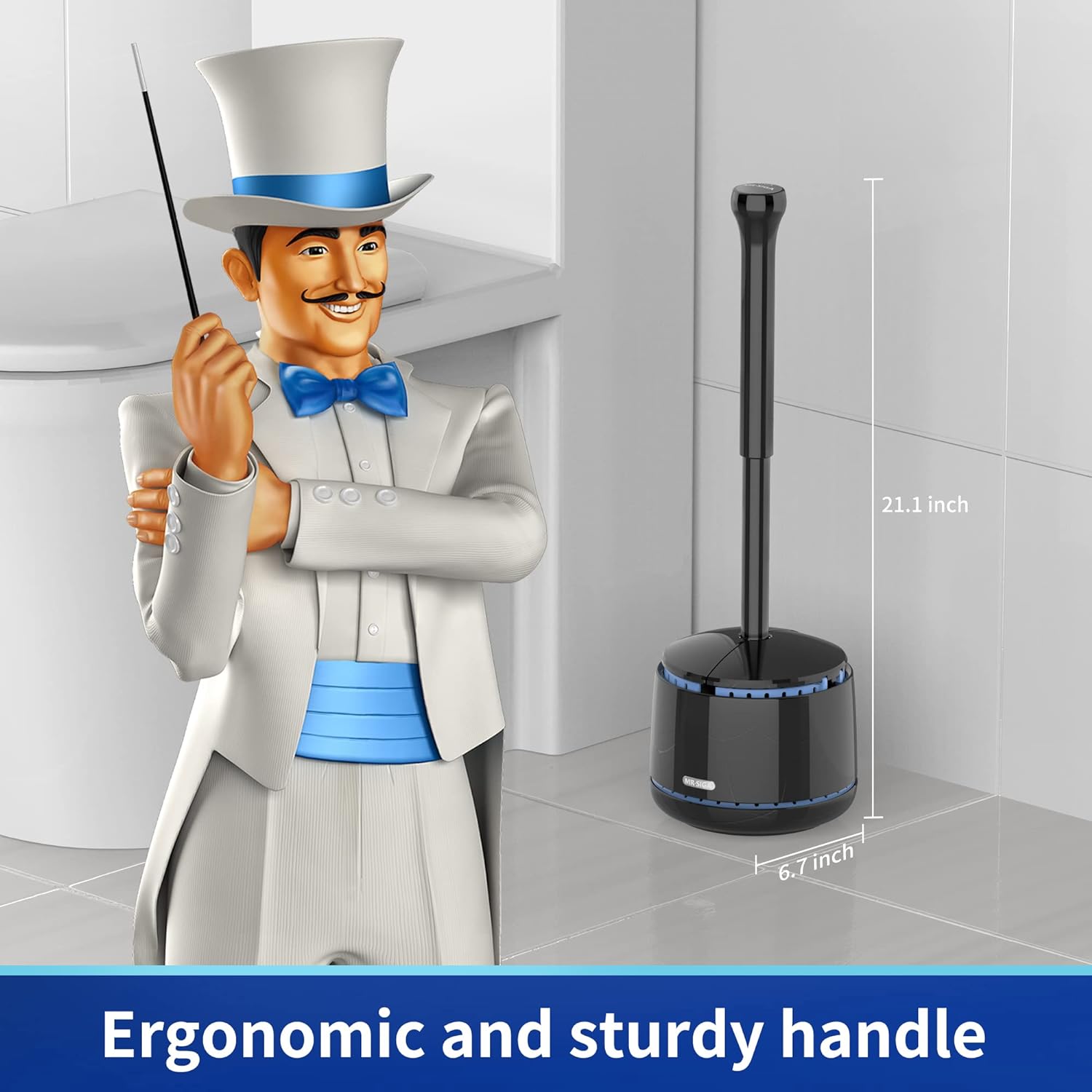 MR.SIGA_Toilet_Plunger_with_Holder,_Heavy_Duty_Toilet_Plunger_and_Holder_Combo_for_Bathroom_Cleaning,_Black