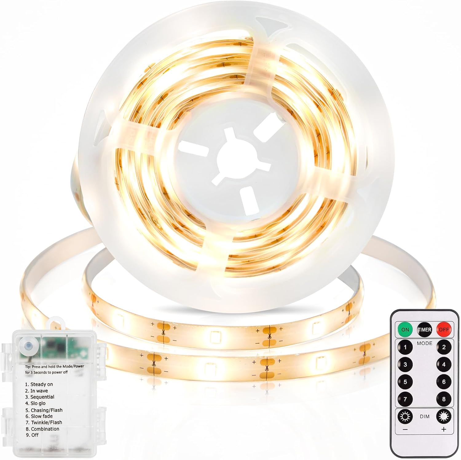 echosari_Strip_Lights_Battery_Operated,_3.3FT_Tape_Light_with_Self-Adhesive_Timer_Dimmable_Cuttable_Remote_Control_for_Indoor_Stairs_Cabinets_Shelves_TV_Home_Decor_(Warm_White/Cool_White)