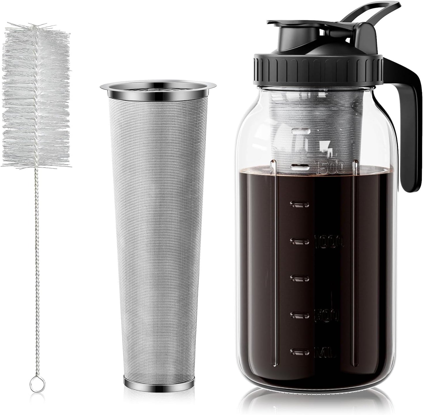 64_oz_Cold_Brew_Coffee_Maker,_Mason_Jar_Pitcher_with_304_SS_Filter_|_100μm_Fine_Mesh,_Stainless_Steel_Filter,_Airtight,_Leakproof,_Pour_Flip_Spout,_Ergonomic_Handle,_Wide_Mouth,_Heavy-Duty_Glass