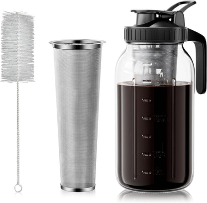 64_oz_Cold_Brew_Coffee_Maker,_Mason_Jar_Pitcher_with_304_SS_Filter_|_100μm_Fine_Mesh,_Stainless_Steel_Filter,_Airtight,_Leakproof,_Pour_Flip_Spout,_Ergonomic_Handle,_Wide_Mouth,_Heavy-Duty_Glass