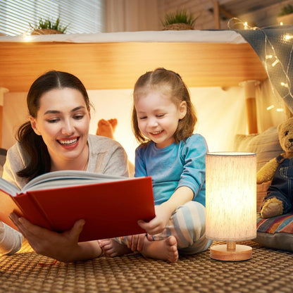 Fenmzee_Small_Table_Lamp_for_Bedroom_-_Inline_Control,_Bedside_Lamp_with_3000K_A15_LED_Blub,_Easy_Assembly_(Cream_Shade_-_Wood_Base,_9"_Inline_Control)