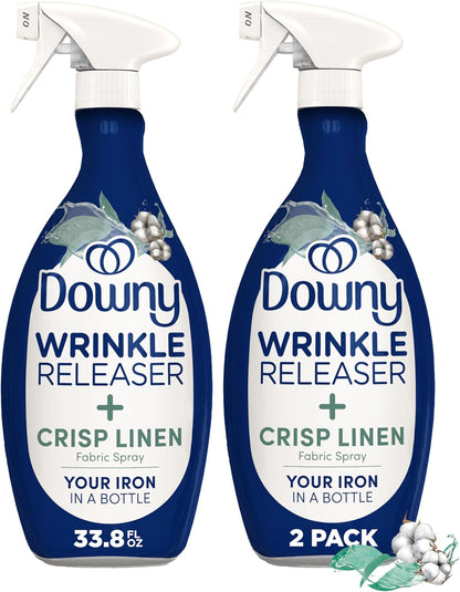 Downy_Wrinkle_Releaser_Spray,_All_In_One_Formula,_Removes_Wrinkles,_Static_and_Odor_Eliminator,_Crisp_Linen_Scent,_33.8_Fl_Oz,_Pack_of_2_(Packaging_May_Vary)