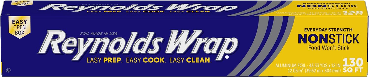 Reynolds_Wrap_Non_Stick_Aluminum_Foil,_Nonstick_Aluminum_Foil_Roll,_Prevents_Food_Sticking_and_Messy_Cleanup,_Great_for_Covering_Casseroles_and_leftovers,_43.33_Yards_x_12_Inches,_130_Sq.Ft.