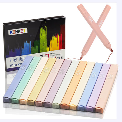 konket 12Pcs Bible Highlighters, Aesthetic Cute Highlighters and Pens no bleed, Dry Fast Easy to Hold for School Supplies and Office Bible Journaling DIY Home (Morandi)