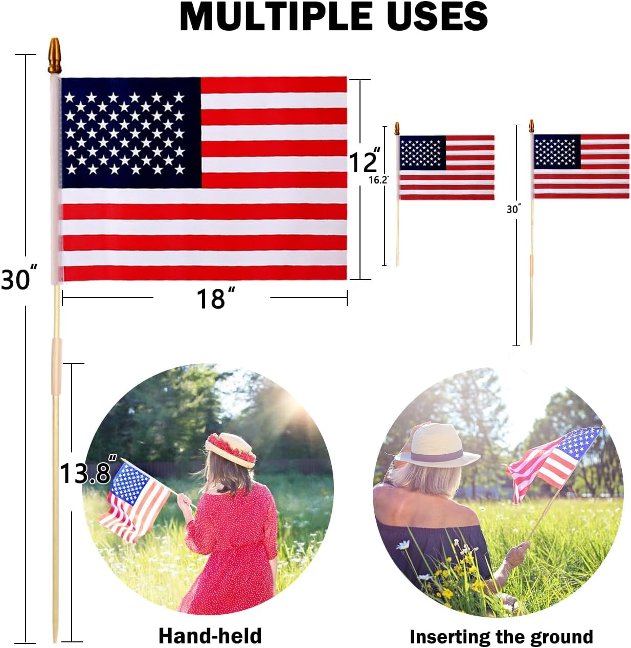 12_Pcs_12x18_Inch_American_Flags_for_Outside,_250th_Anniversary_USA_Stick_Flag_with_Handheld_and_Grounded_Multi-Purpose_Flagpole,_Memorial_Day,_4th_of_July_Decorations,_Patriotic_Decorations