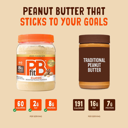 PBfit_30_Ounce_Classic_Peanut_Butter_Powder,_Powdered_Peanut_Butter_Spread_From_Real_Roasted_Peanuts,_8g_of_Protein_8%_DV,_Gluten-Free,_60_calories,_87%_less_fat_(Pack_of_1)