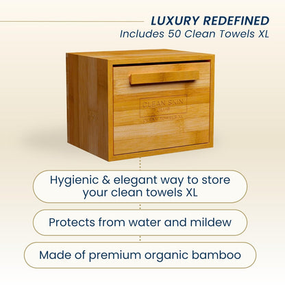 Clean_Skin_Club_Luxe_Bamboo_container_with_pullout_drawer_includes_Clean_Towels®_Original_XL_50_Count,_Disposable_Face_Towel_Holder_for_Bathroom_Counter