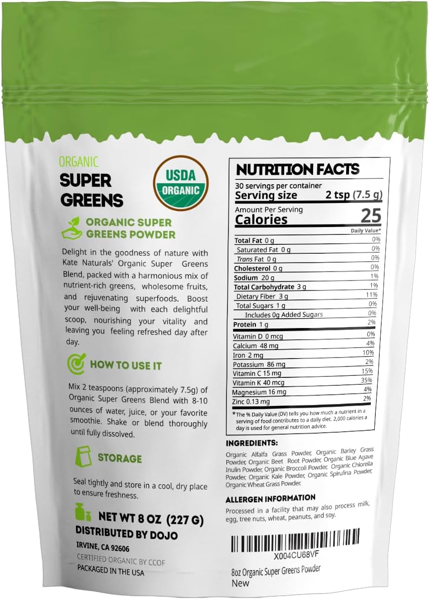 Kate_Naturals_Organic_Super_Greens_Powder._Daily_Greens_Superfood_Blend_with_Probiotics_&_Fiber_for_Smoothies_and_Juice_(30_Servings,_8oz,_Natural)