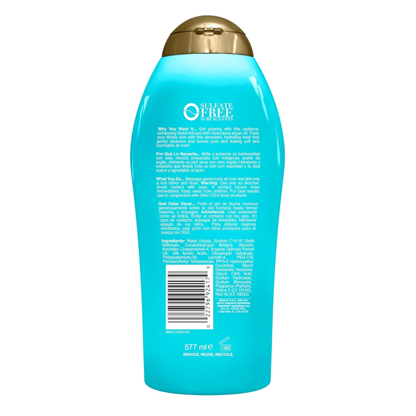 OGX_Radiant_Glow_+_Argan_Oil_of_Morocco_Extra_Hydrating_Body_Wash_for_Dry_Skin,_Moisturizing_Gel_Cleanser_for_Silky_Soft_Skin,_Body_Wash_for_Women,_Sulfate-Free_Surfactants,_19.5_fl_oz