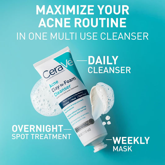 CeraVe_Clay_To_Foam_Acne_Face_Wash,_Multi-Use_Salicylic_Acid_&_Kaolin_Clay_Acne_Spot_Treatment_Clears_Pimples_&_Blackheads,_Prevents_Breakouts,_Hydrates_&_Soothes,_Fragrance-Free,_Non-Comedogenic,_4oz