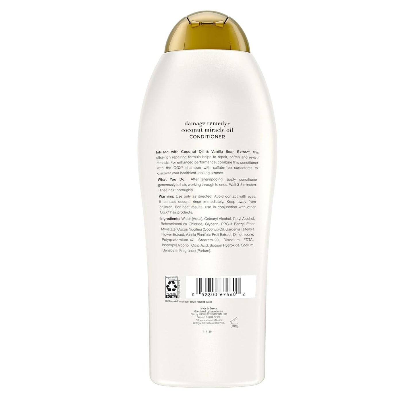 OGX_Extra_Strength_Damage_Remedy_+_Coconut_Miracle_Oil_Conditioner_for_Dry,_Frizzy_or_Coarse_Hair,_Hydrating_&_Flyaway_Taming_Conditioner,_Paraben-Free,_Sulfate-Free_Surfactants,_25.4_Fl_Oz