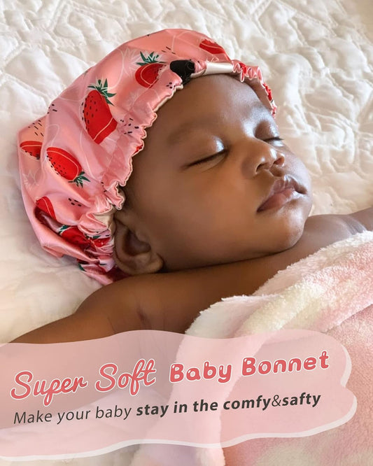 YANIBEST_Baby_Satin_Bonnet_Sleep_Cap_-_Double_Layer_Reversible_Adjustable_Silky_Satin_Cap_for_Infant_Toddler(6-36Months,Strawberry)