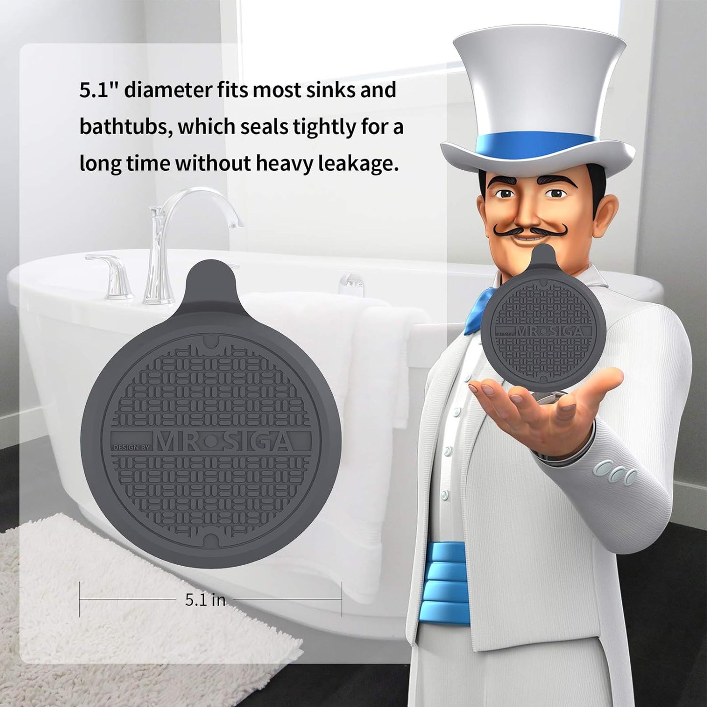 MR.SIGA_Silicone_Bathtub_Stopper,_Drain_Stopper_for_Shower,_Sink,_5.1"_Diameter,_3_Pack