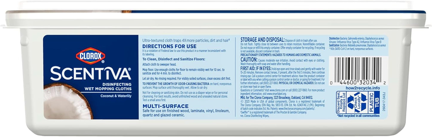 Clorox_Scentiva_Disinfecting_Wet_Mop_Pad,_Disposable_Mop_Heads,_Coconut_and_Waterlily,_2_Packs,_24_Wet_Refills_Per_Pack_(Package_May_Vary)