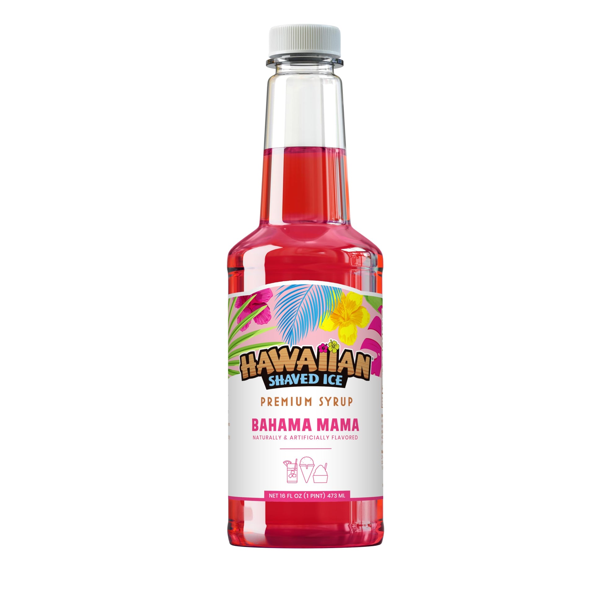 Hawaiian Shaved Ice Bahama Mama Syrup - Nut Soy Dairy Free - Flavor Fluffy &amp;amp; Crunchy Snow Cones - Shelf Stable - Makes 8 Servings - 16 ounces