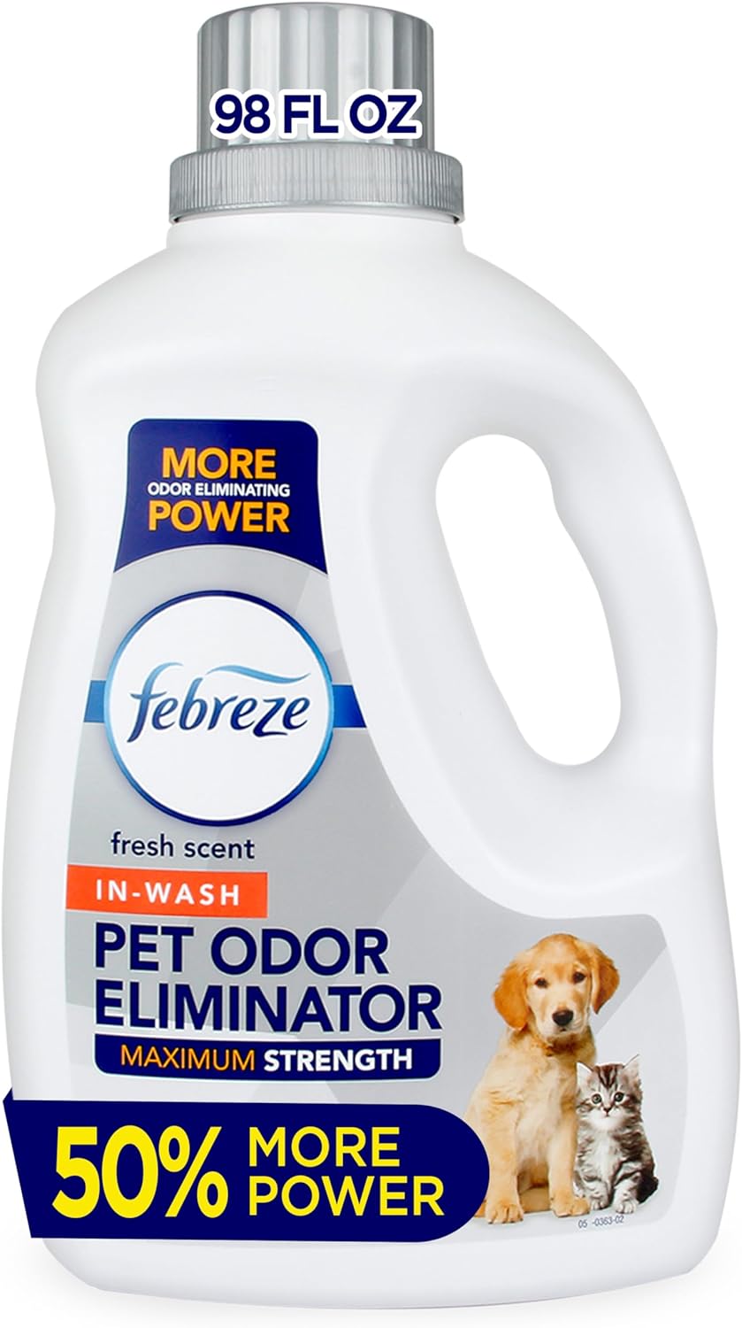 Febreze_Laundry_Detergent_Additive_for_Pet_Supplies,_Maximum_Strength_In_Wash_Pet_Odor_Eliminator,_Designed_to_Remove_Tough_Odors_in_Fabrics_and_Clothing_in_a_Single_Wash,_Fresh_Scent,_98_fl_oz