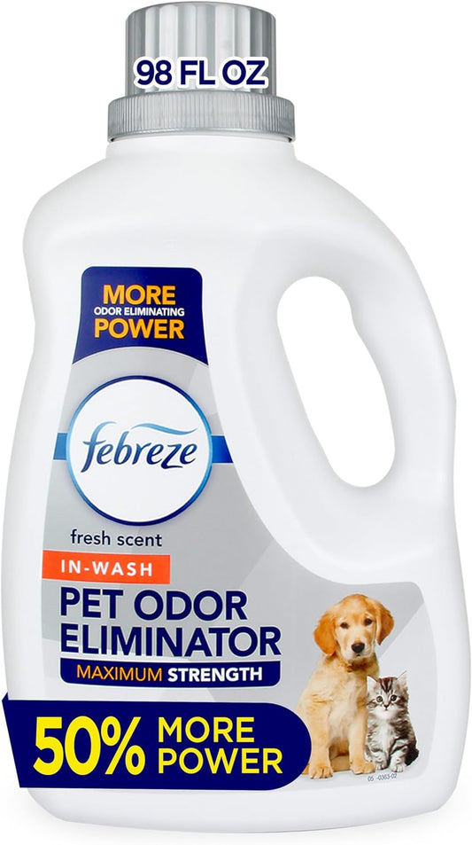 Febreze_Laundry_Detergent_Additive_for_Pet_Supplies,_Maximum_Strength_In_Wash_Pet_Odor_Eliminator,_Designed_to_Remove_Tough_Odors_in_Fabrics_and_Clothing_in_a_Single_Wash,_Fresh_Scent,_98_fl_oz